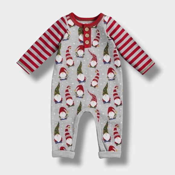 Mud Pie Baby Romper Unisex 3–6M Waffle Knit Long Sleeve Christmas Gnome - Picture 1 of 9